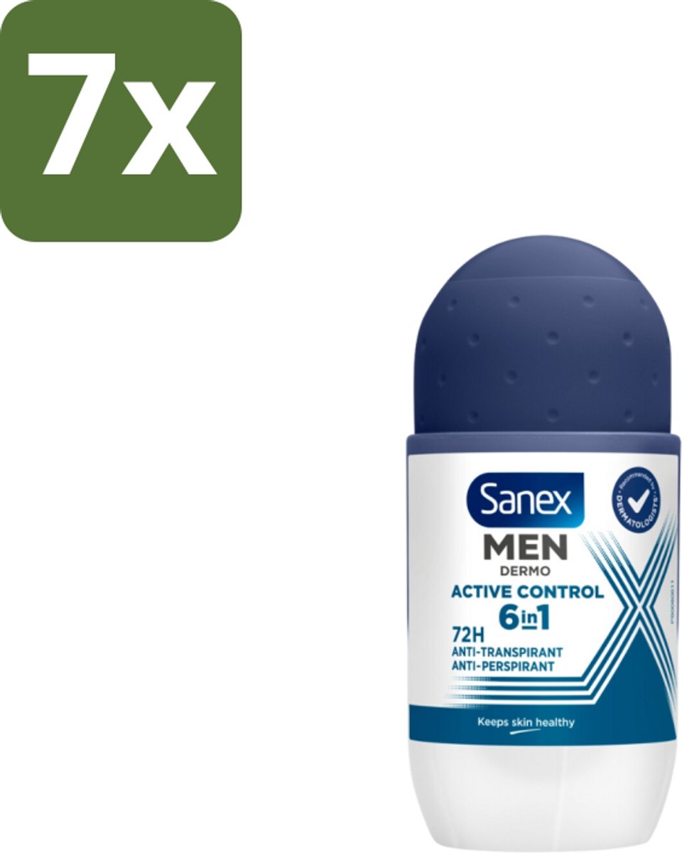 7 x Sanex Deodorant Roller Men Active Control 53 ml - Mannelijke Deodorant - Deodorant Voor Mannen - Deodorant Roller - Anti-irritatie Deodorant - Huidvriendelijke Deodorant