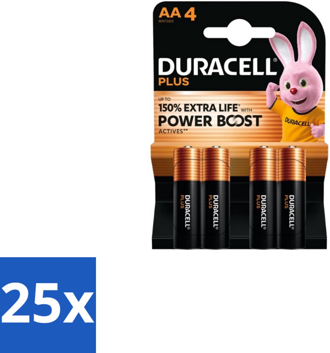25 x Duracell Alkaline Batterijen Mainline Bst AA 4 stuks per verpakking - AA Batterijen - Alkaline Batterijen - Betrouwbare Batterijen - Langdurige Batterijen - Dagelijks Gebruik
