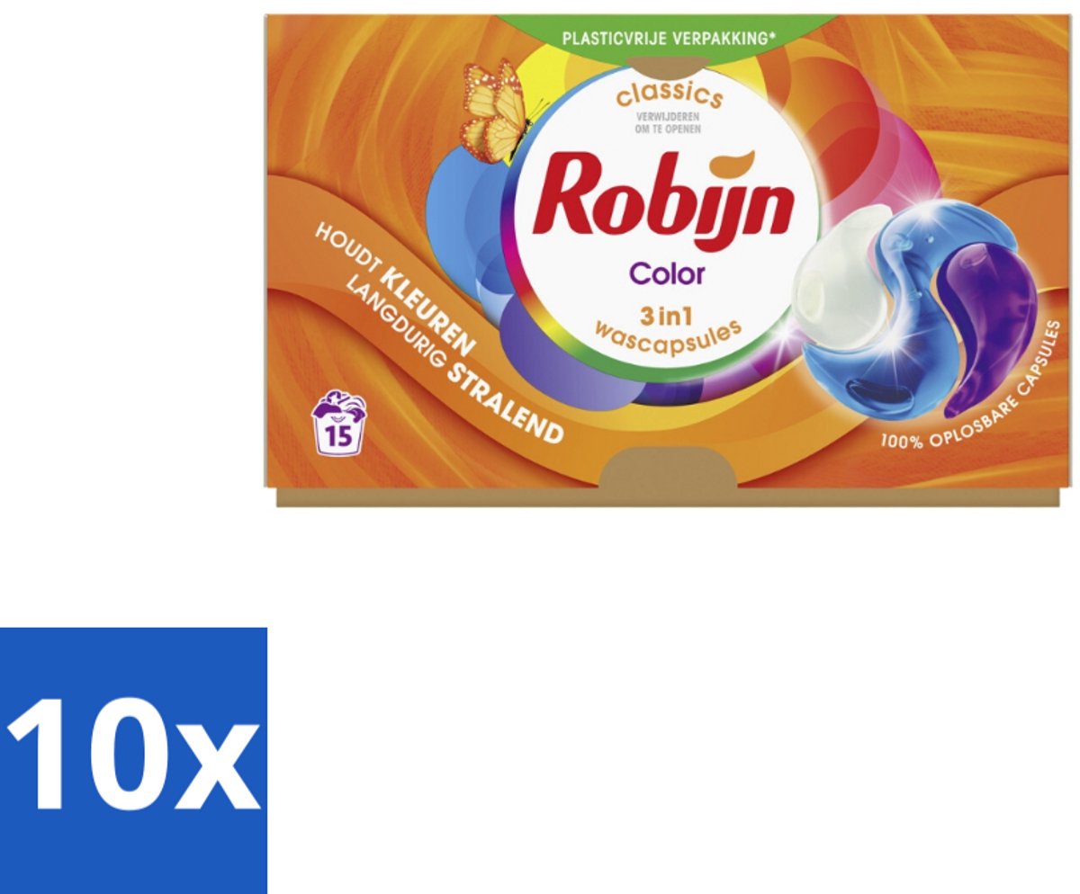 Robijn Wascapsules 3-in-1 Color 15 stuks per verpakking - Bulkverpakking - 10 stuks