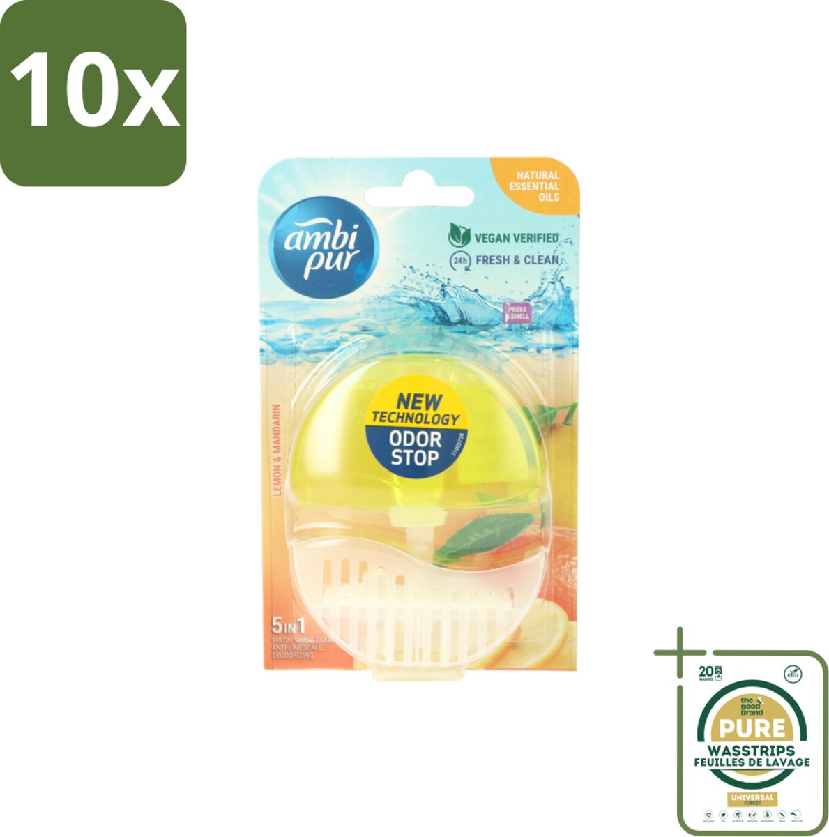 10 x Ambi Pur Toiletblok Starterkit 5in1 Lemon & Mandarine - Grootverpakking - Toiletblok - Toilet Hygiëne - Citrus Geur - Frisse Geur - Kalkvoorkomend