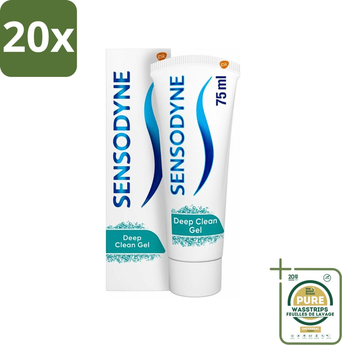 20 x Sensodyne - Tandpasta - Deep Clean - Voor Frisse Adem - 75 ml - Grootverpakking - Gevoelige Tanden - Diepe Reiniging - Frisse Adem - Tandpasta - Fluoride