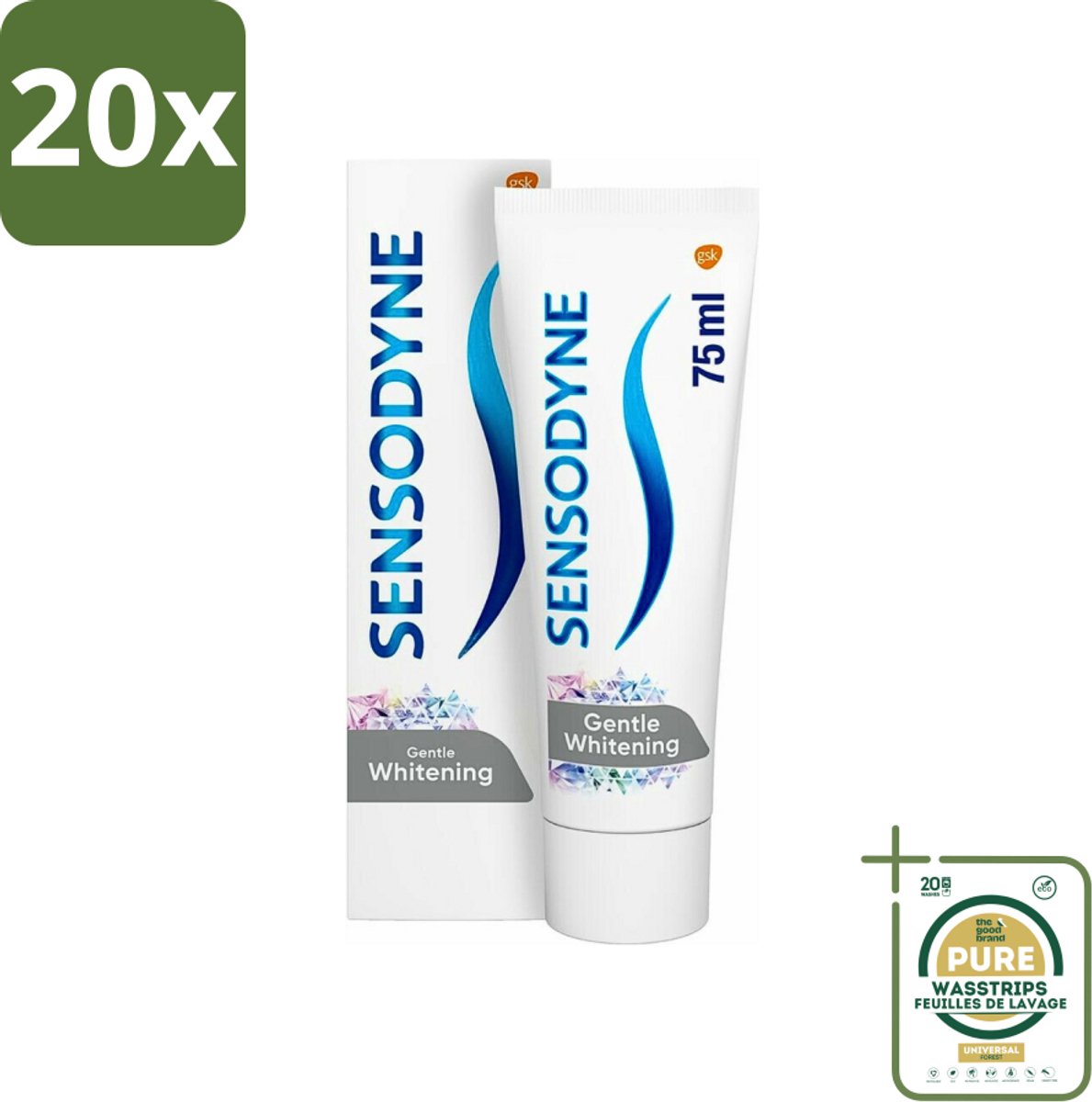 20 x Sensodyne - Tandpasta - Gentle Whitening - Milde Reiniging - 75 ml - Grootverpakking - Gevoelige Tanden - Wittere Tanden - Milde Whitening - Tandpasta - Tandglazuur