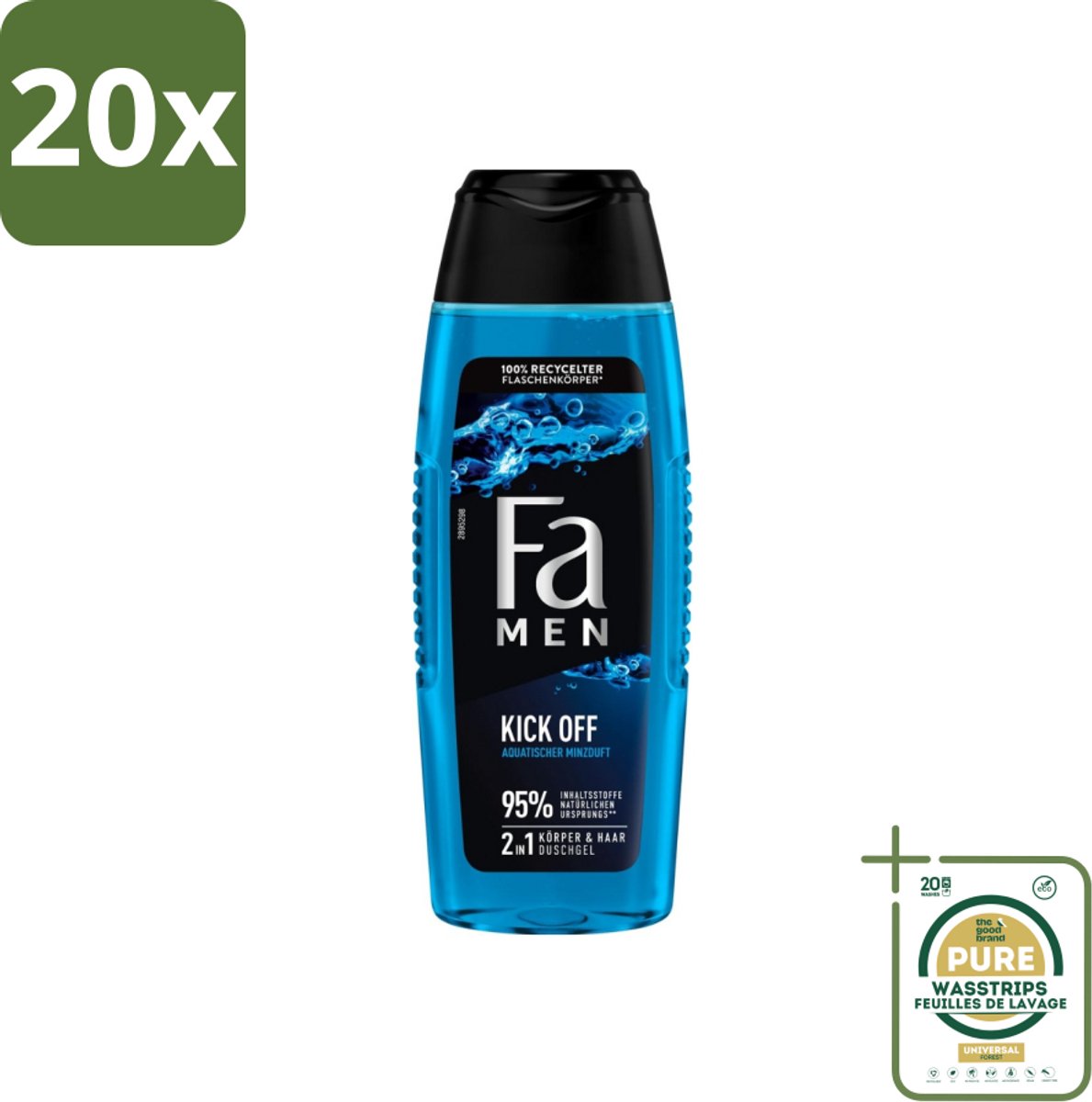 20 x Fa Men - Douchegel - Kick Off - Verfrissend & Energiek - Verzorgend - 250 ml - Grootverpakking - Douchegel Mannen - Watermunt Douchegel - Energieke Douche - Verfrissende Douche - Douchegel Voor Mannen