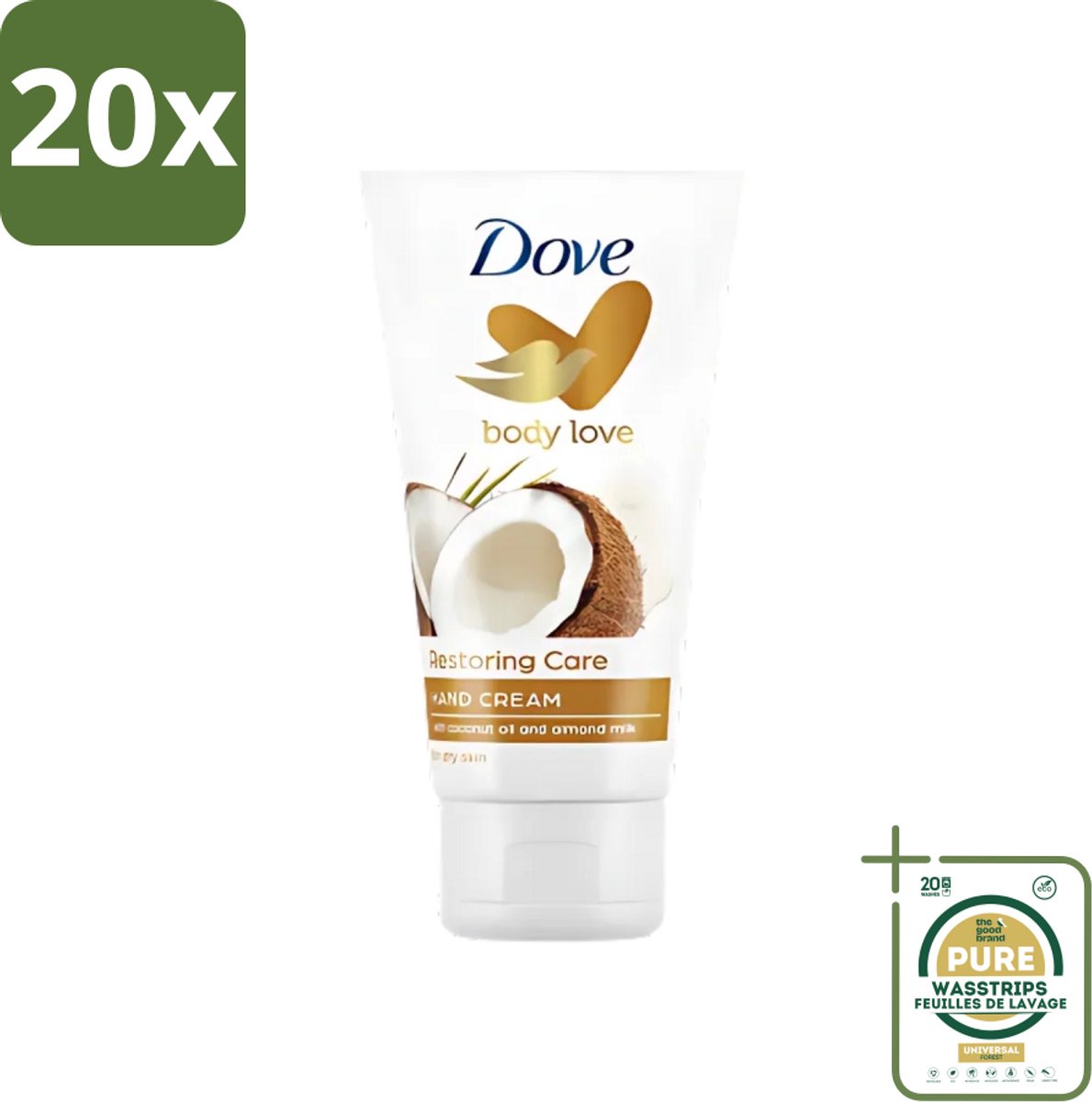 20 x Dove - Handcrème - Body Love Restoring Care - Kokos & Almond - Hydraterend - Droge huid - 75 g - Grootverpakking - Handcrème - Droge Huid - Hydraterende Crème - Kokos En Amandel - Huidverzorging