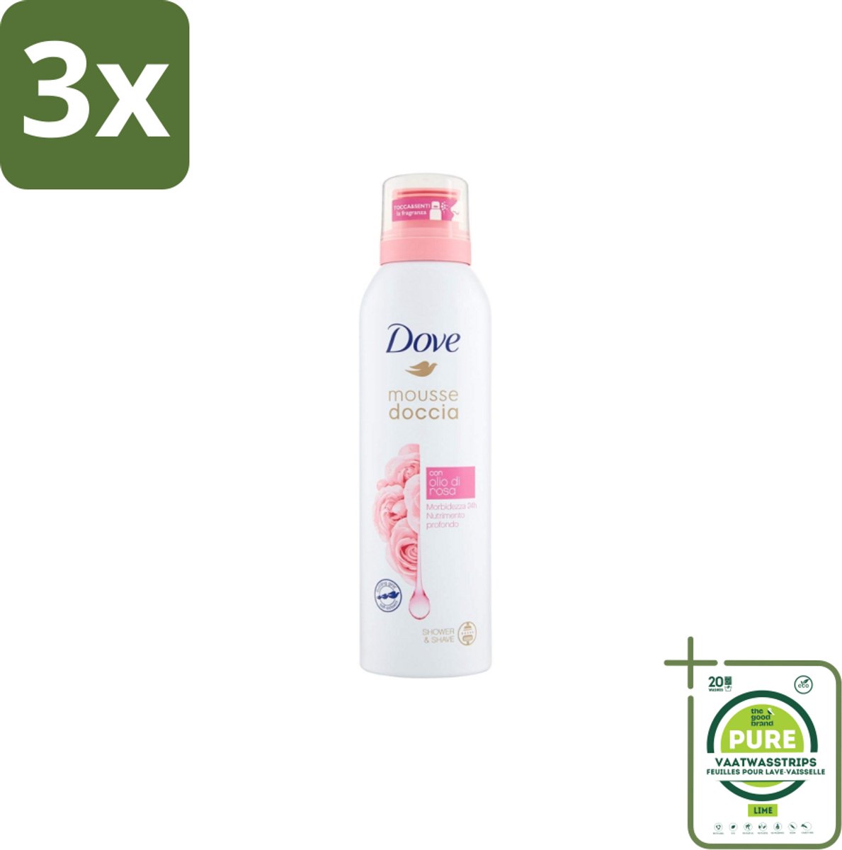 3 x Dove – Douchefoam – Rose Oil – 200 ml - Grootverpakking - Douchefoam - Rozenolie - Huidverzorging - Hydratatie - Schuim