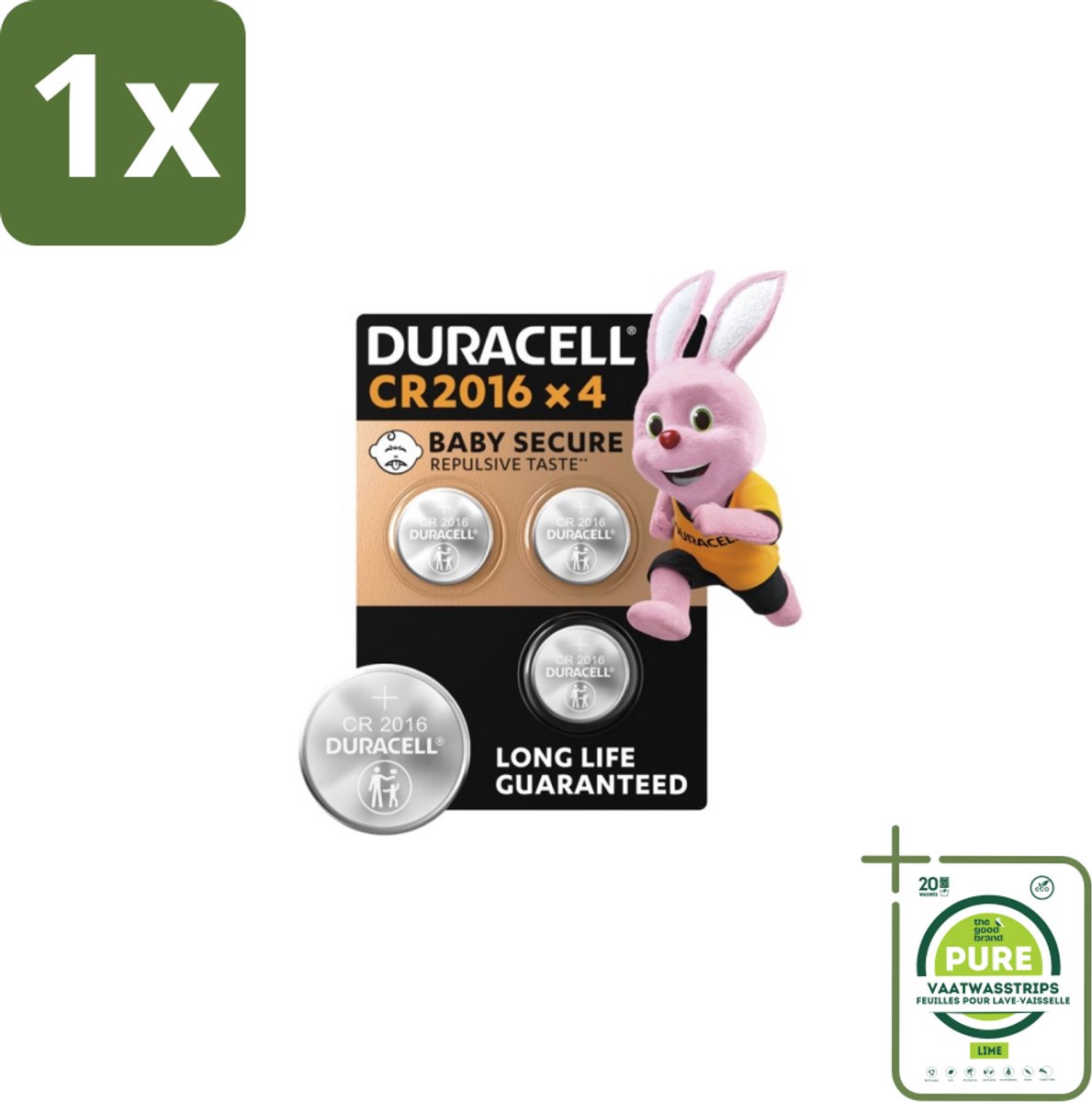 1 x Duracell Knoopcelbatterijen 2016 4 stuks per verpakking - Knoopcelbatterijen - Lithiumbatterijen - Babyveilig - Kindveilig - CR2016