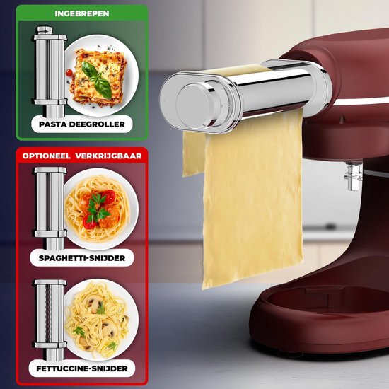 Keukenmachine met Pastamachine - Keukenrobot Deegmaker - Verse Pasta Maken - 8 Deegdiktes Instelbaar - 62L Kom - Rood — afbeelding 3