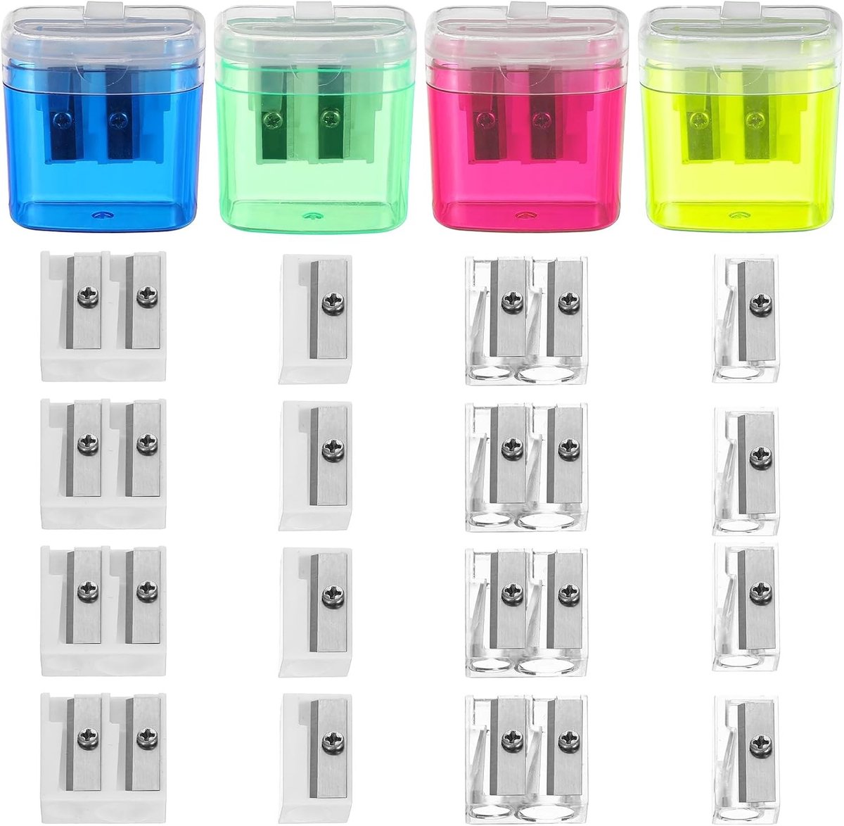 Handmatige Puntenslijper met Deksel - 4 Kleurrijke Puntenslijpers met Dubbele Gaten voor Lipcontour, Eyeliner en Kleurpotloden