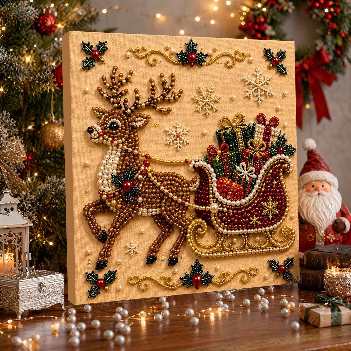 Casalora 3D DIY Kersts Hert Parel Diamond Painting Kunstset voos Volwassenen & Beginners - 20 x 20 cm