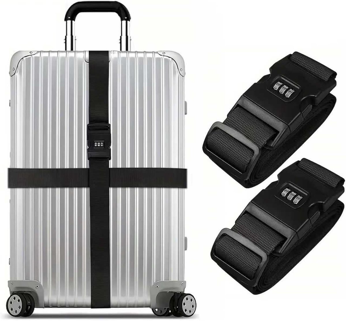 Verstelbare Kofferbanden Set van 2, 5 x 200 cm, Luggage Straps met Combinatieslot voor Veiligheid en Bescherming van Bagage