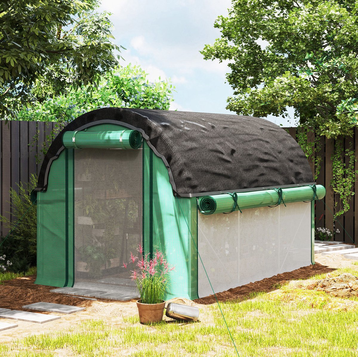 REDOM - Kas - Tunnelkas - UV-bestendige folietunnel - oprolbare zijwanden en roldeur - gegalvaniseerd stalen frame - tuinkas - Groen - 3 x 2 x 1,98 m