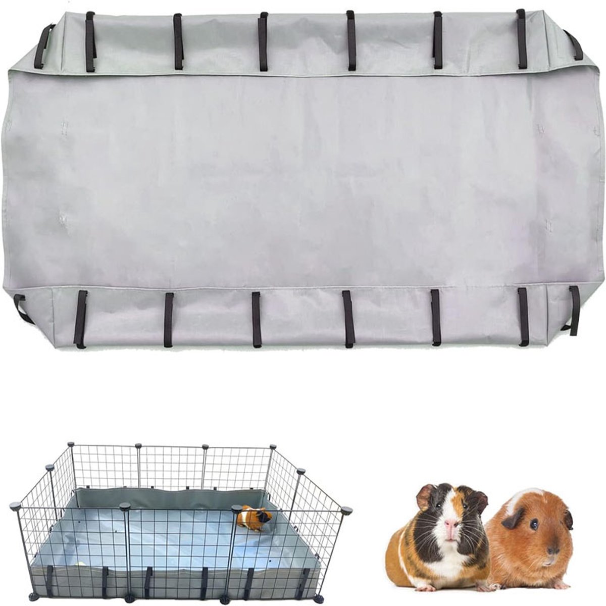 Mat voor cavia- of hamsterkooien - Waterdichte en gemakkelijk te reinigen bodemmat voor dierenkooien - Herbruikbaar - Bodemmat voor kleine huisdieren - 118*58*11 cm - Grijs