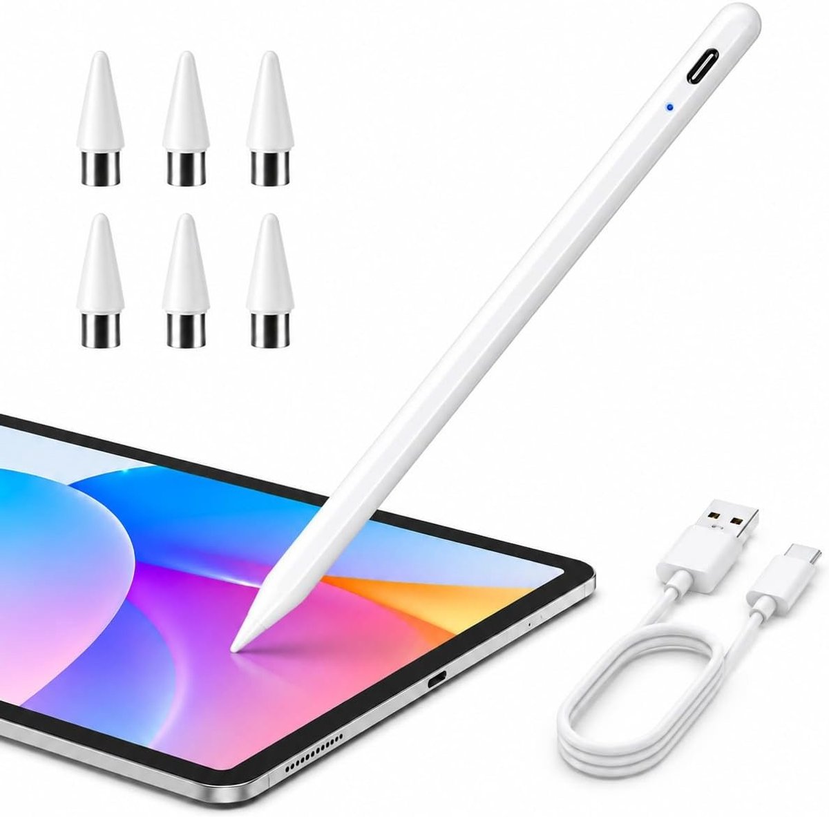Draadloze Stylus voor iPad 2018-2025 met Snelle USB-C Oplading, Palm Rejection en Magnetische Bevestiging, Geschikt voor Pro, Air en meer