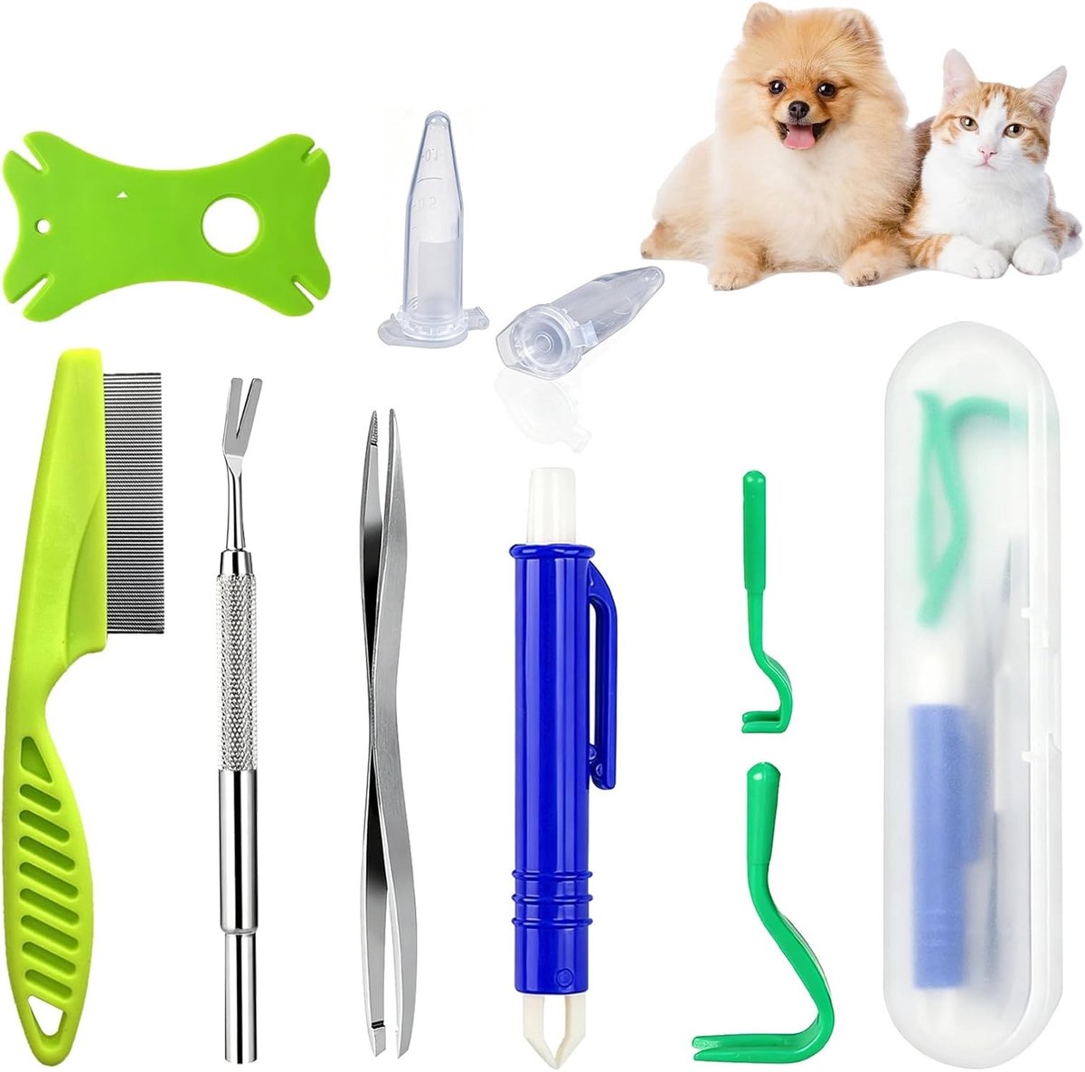 Complete 7-in-1 Teken Verwijder Set voor Honden en Kinderen, Eenvoudige en Veilige Teken Pincet met Tekenkaart en Accessoires