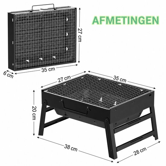 Arvioo - Vouwbare houtskool barbecue - 35cm - draagbaar - voor 2‑3 personen — afbeelding 2