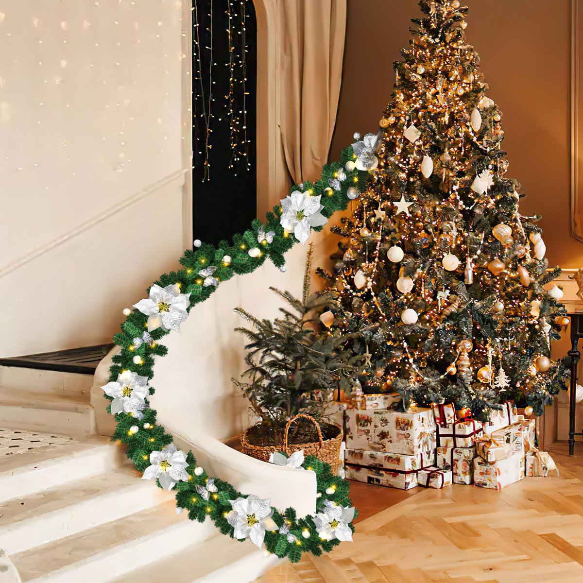 LED-kerstguirlande 2,7 m - zilverkleurig decor - op batterijen – foto 6