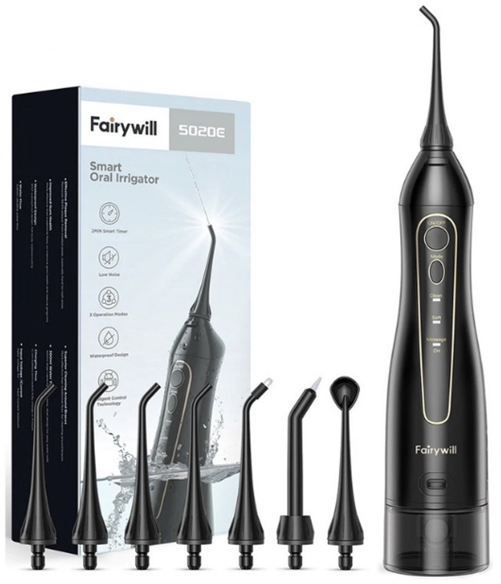 Zerova Waterflosser - Draadloze Monddouche - Tandplak Verwijderaar - Oplaadbaar - Voor Beugels - 3 Reinigingsstanden - Zwart