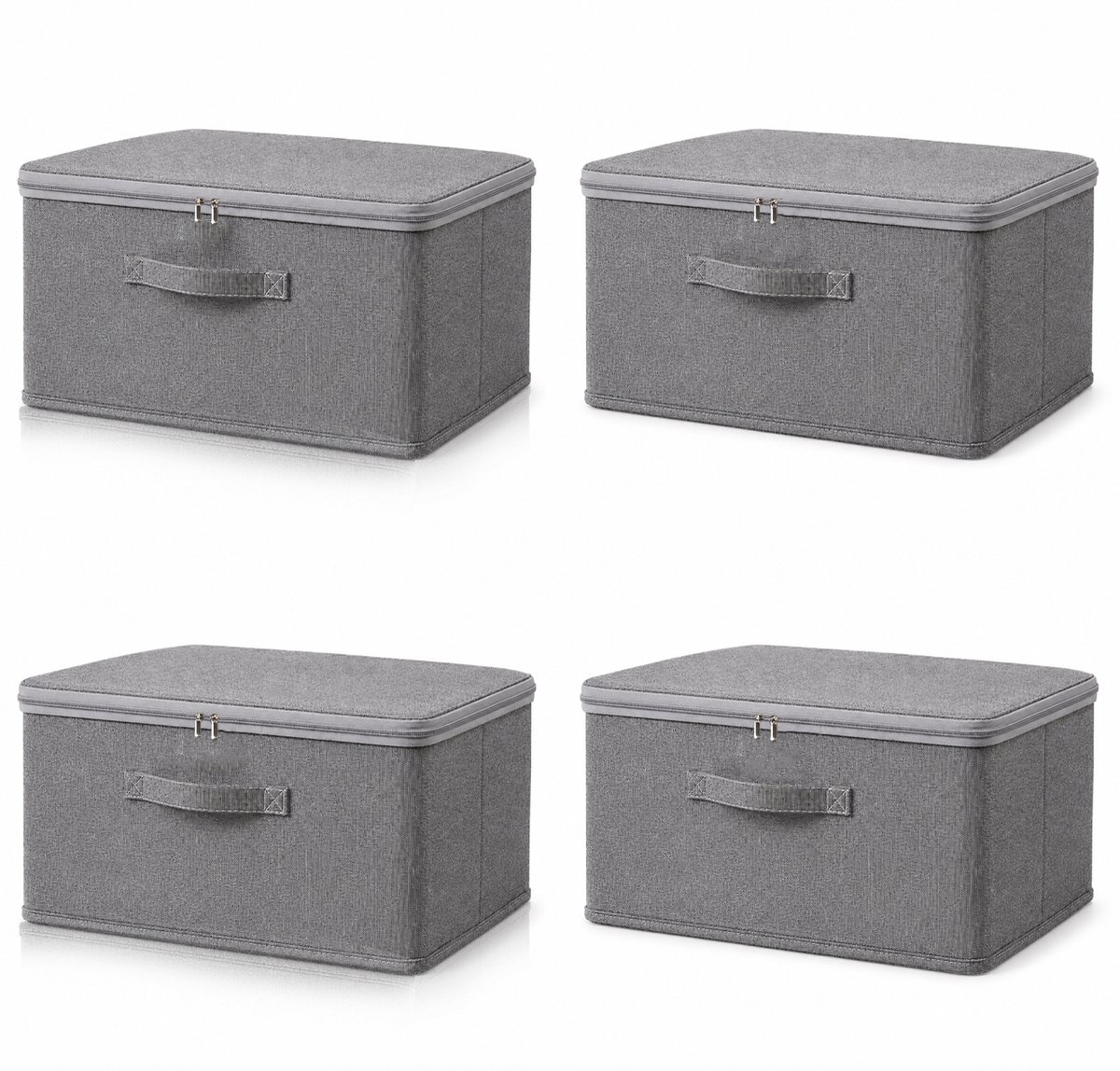 Opbergbox - Opvouwbare Box met Ritsdeksel en Handvatten - Set van 4 - Stofdicht en Ademend - Stapelbaar voor Kleding en Speelgoed - Donkergrijs - 38x25.5x16 cm - 4 Stuks