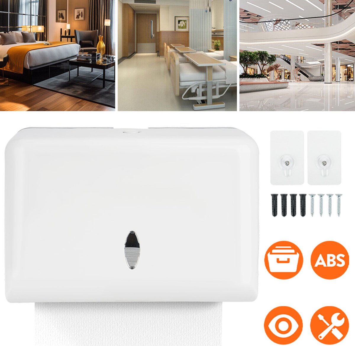 Wandgemonteerde Papieren Handdoekdispenser - Capaciteit Voor 200 Vellen Transparant Venster ABS Montage Met Boren/Lijm - Ruimtebesparend Voor Badkamer Keuken Kantoor En Studentenkamer - Wit