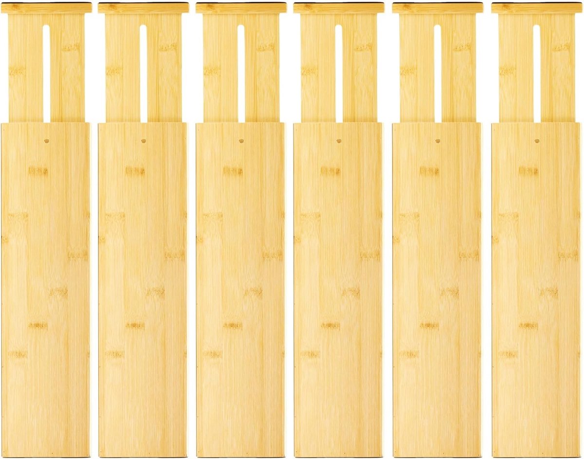 Verstelbare Bamboo Ladeverdeler Set van 6 Stuks voor Keuken, Kleding, Kantoor en Badkamer Organisatie