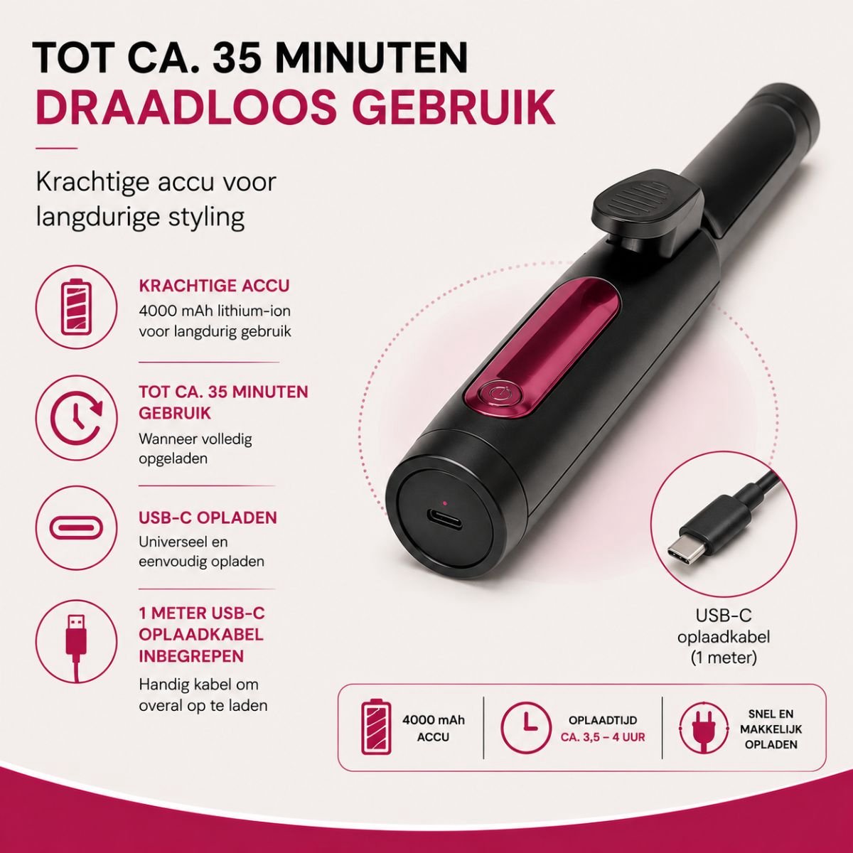 A.I.&E. Draadloze Krultang met Keramische Coating 150-190°C - A.I.&E. - €30,99