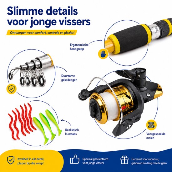 Kinderhengel Set - Telescopische Vishengel - Met werpmolen en Draagtas - Visset voor Beginners en Kinderen - Hengelsport Cadeau voor Jongens en Meisjes - Geel — afbeelding 4