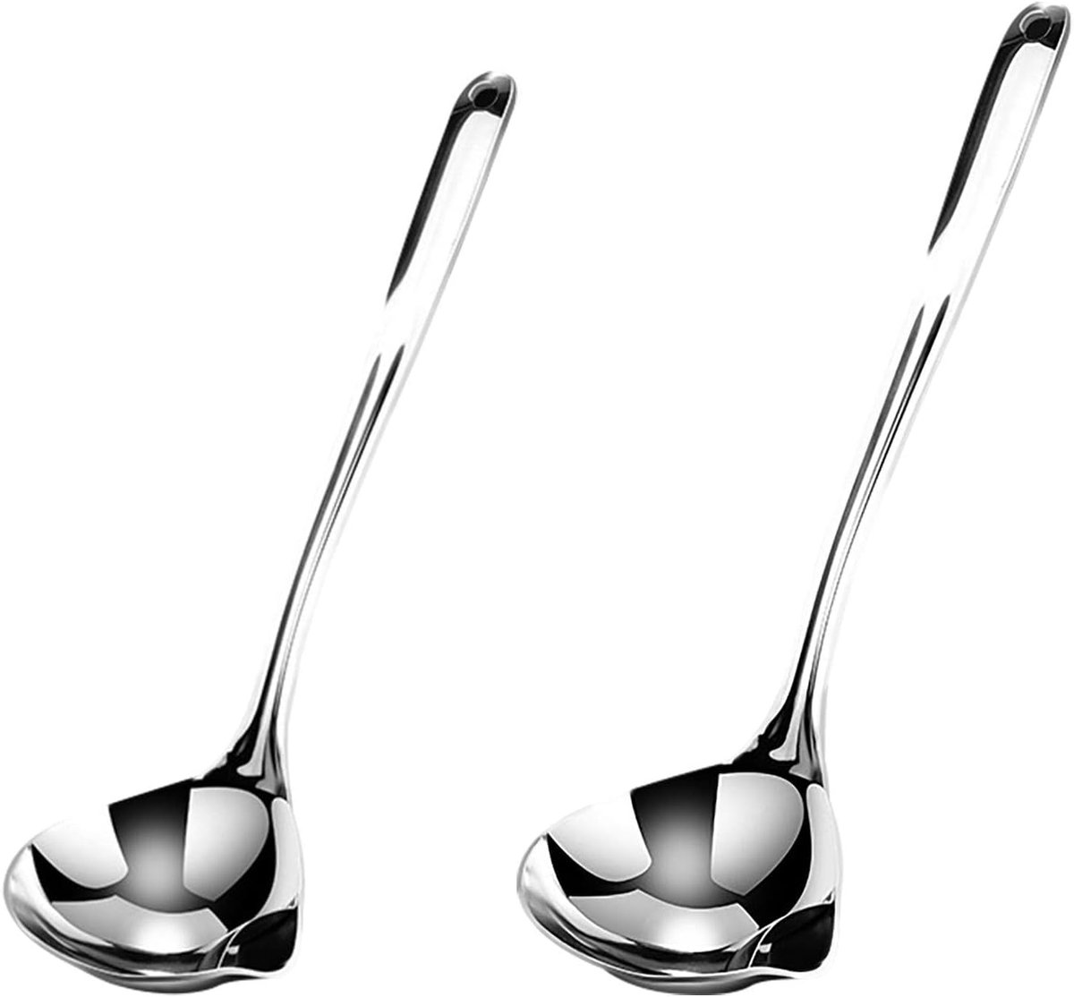 2 stuks - eetlepel - roestvrij staal zware grote eetlepel lekkel - 1 eetlepel + 1 stuk lekkel - lepel diameter 7.5cm lengte 32cm - zilver