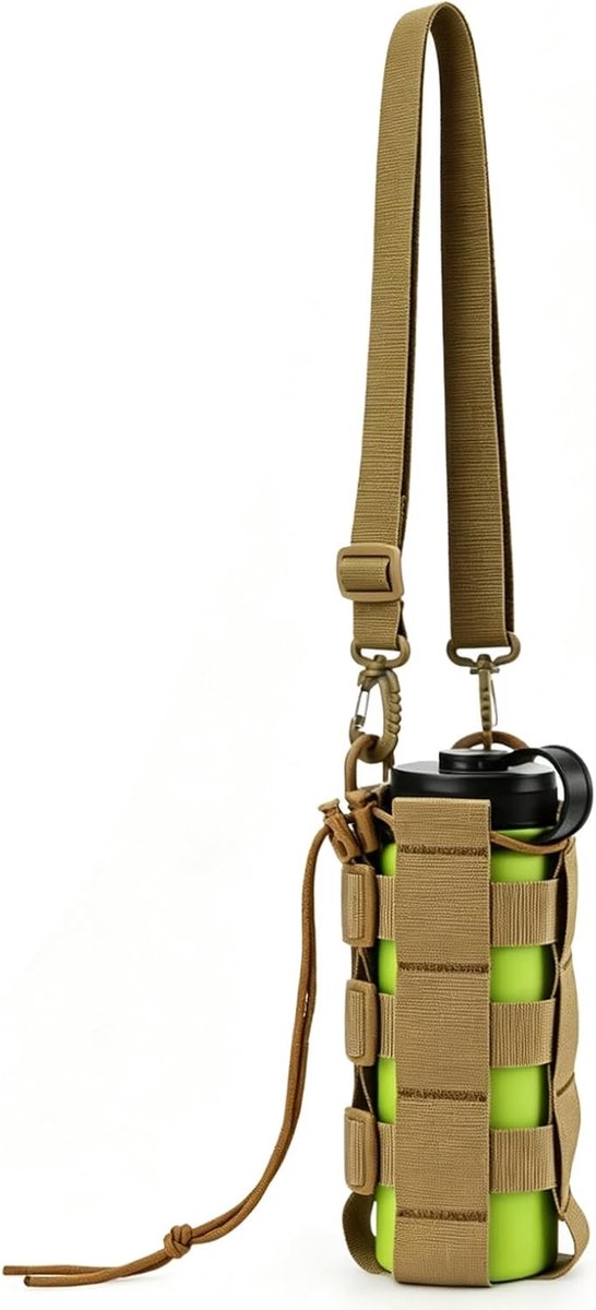KZQ Tactische Fleshouder - Met Verstelbare Schouderriem - 3 Vakken - Waterdicht - Voor Outdoor Wandelen Kamperen - Khaki