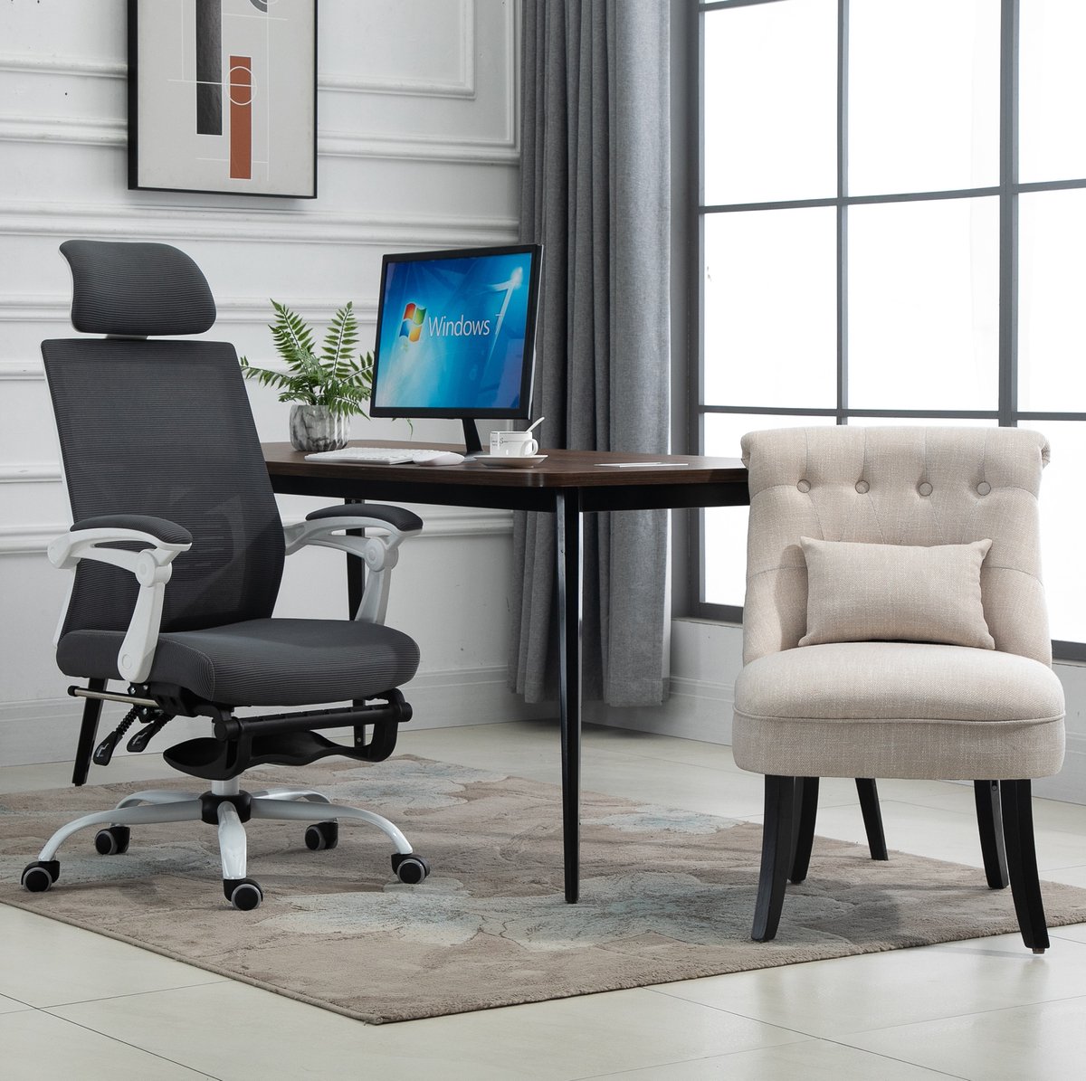 REDOM - Fauteuil - Gecapitonneerde rugleuning - Vast model - Vintage stijl - Woonkamer en slaapkamer - Hout - Wit - 52,5 x 69 x 77 cm