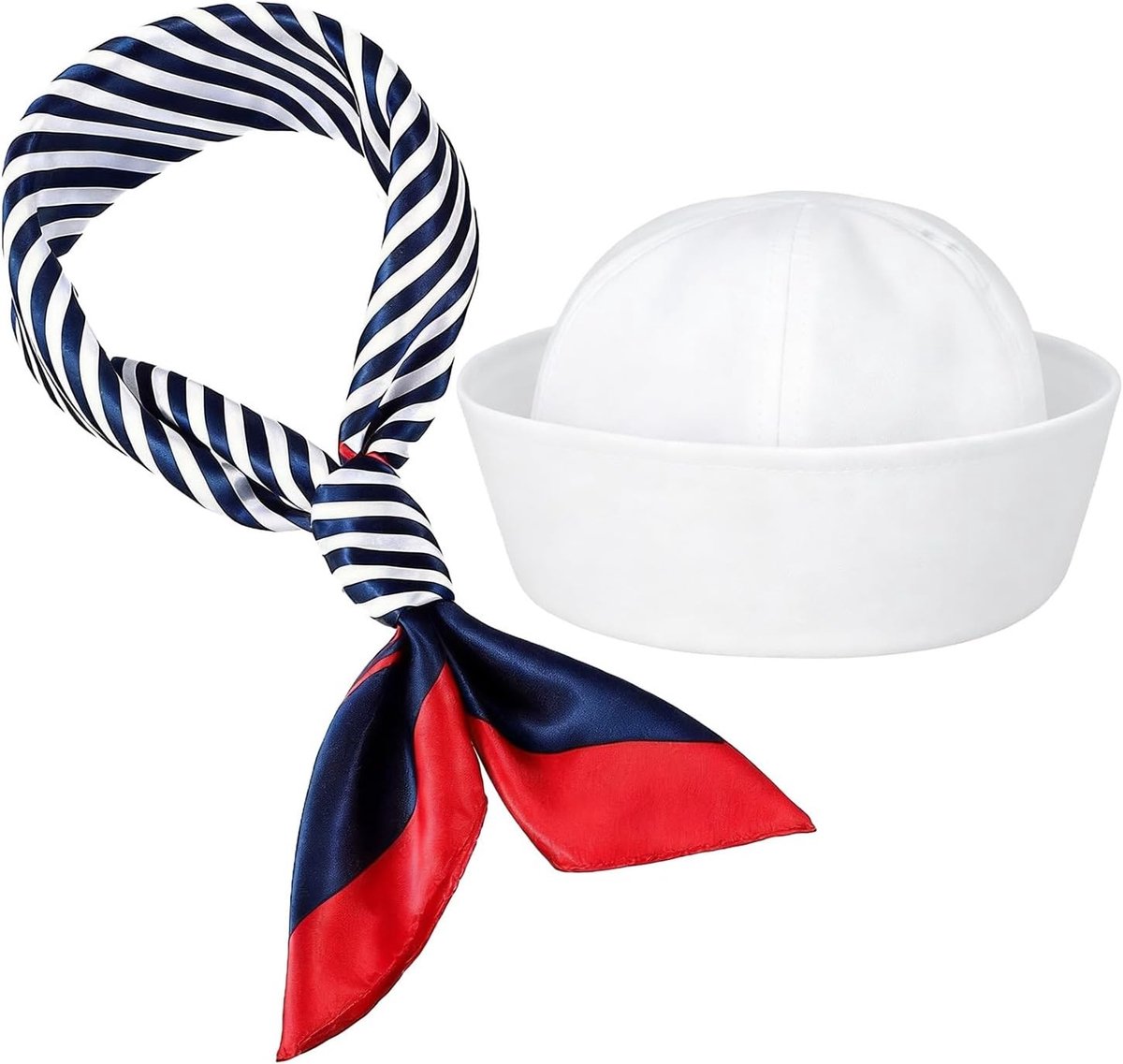 Nautische Hoed en Sjaal Set voor Kostuums - 50x50cm Maritieme Witte Kapiteinshoed en Sjaal voor Verkleedpartijen en Cosplay Accessoires