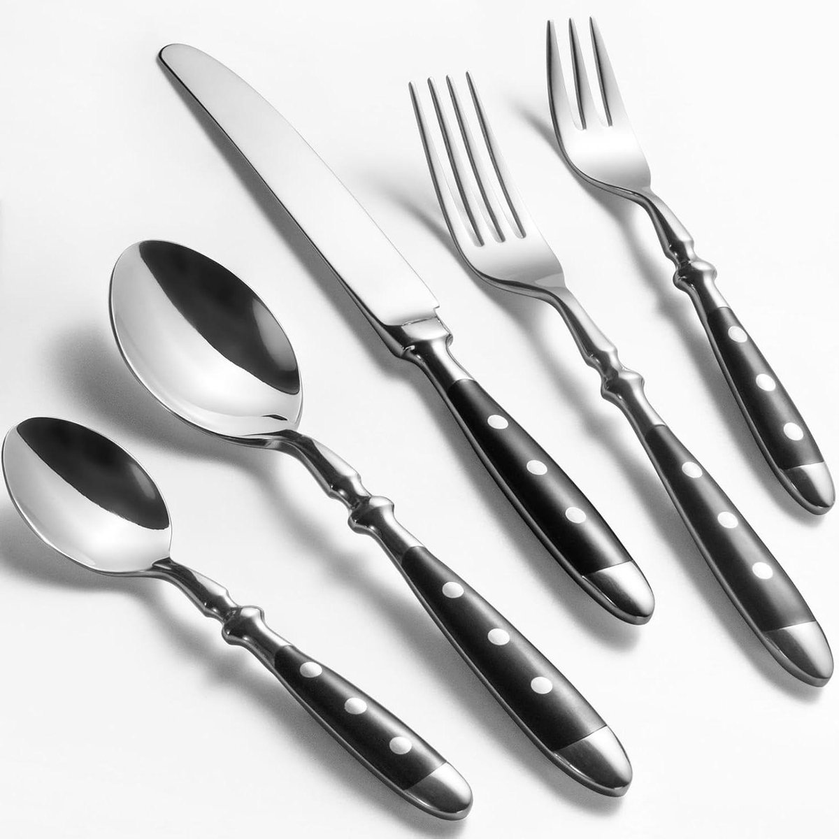 Bestekset 6 personen - Dinertafel bestek - Gezellig dineren - Roestvrij staal - 30 delig - Zwart