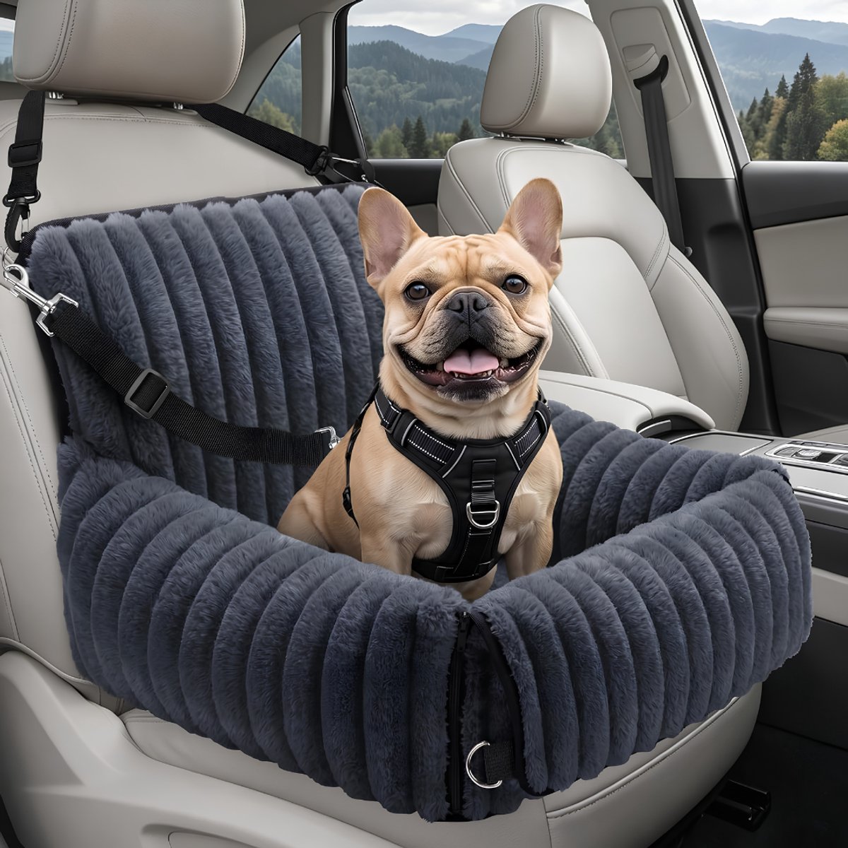 Ploutos® Hondenmand Auto - Voor Kleine en Middelgrote Honden - Hondenmand Auto Achterbank - Autostoel Hond - Grijs - 48cm x 48cm x 38cm