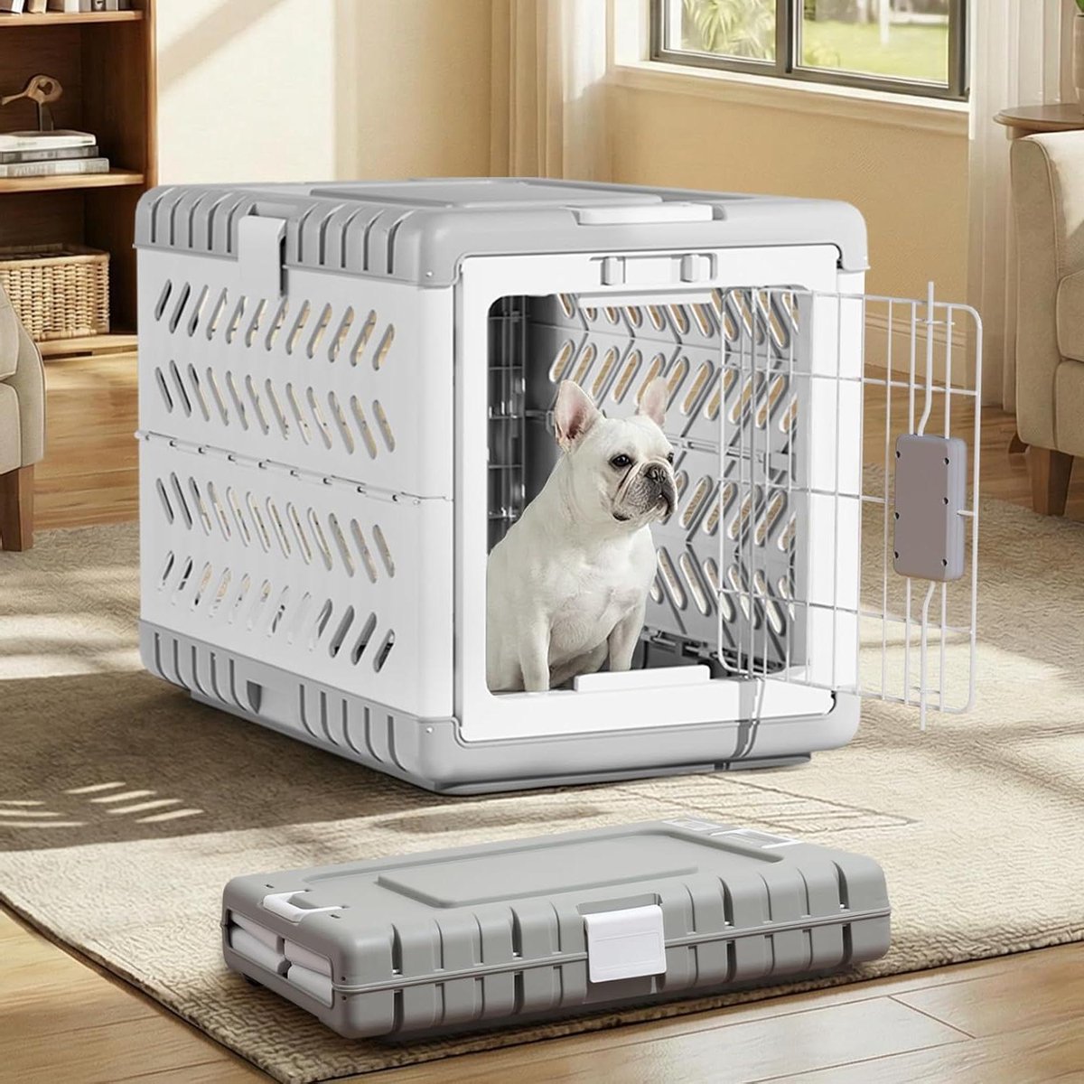 Hondenbox Opvouwbaar - Reismand Huisdier - Veilig Transport - Eenvoudige Montage - 71 cm Lengte - Grijs