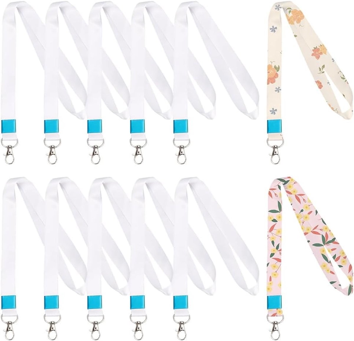12 Stuks Sublimatie Lanyards Wit - Lege Polyester Lanyards met Klaphaak voor ID Kaarten en Schoolbenodigdheden