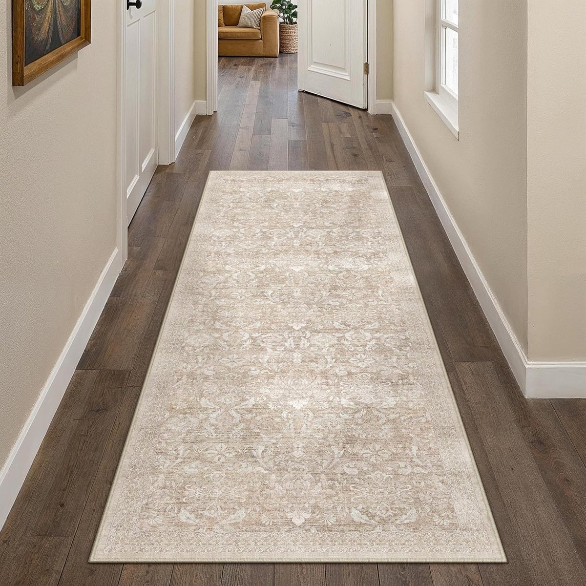 Lange Beige Loopmat voor de Gang 60x180cm, Machinewasbaar en Duurzaam Design