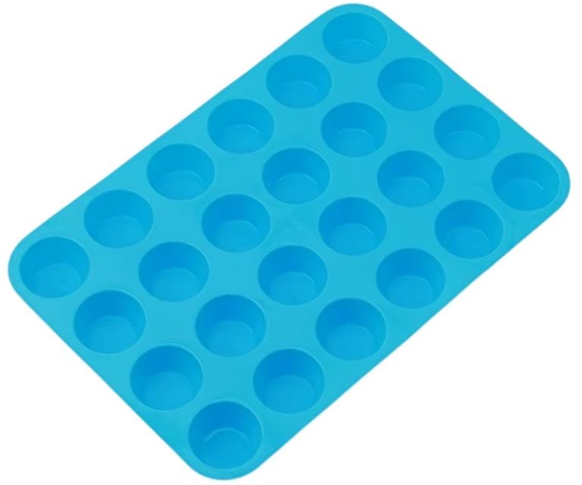 Muffin bakvorm - Cupcake vorm - Muffinvorm - Cupcakevorm - Mini bakvorm - Siliconen bakvorm - Cakejes vorm - Bakken - Mini cupcakes - Blauw - Siliconen - 5 cm diameter - 24 cakes - Jonyx