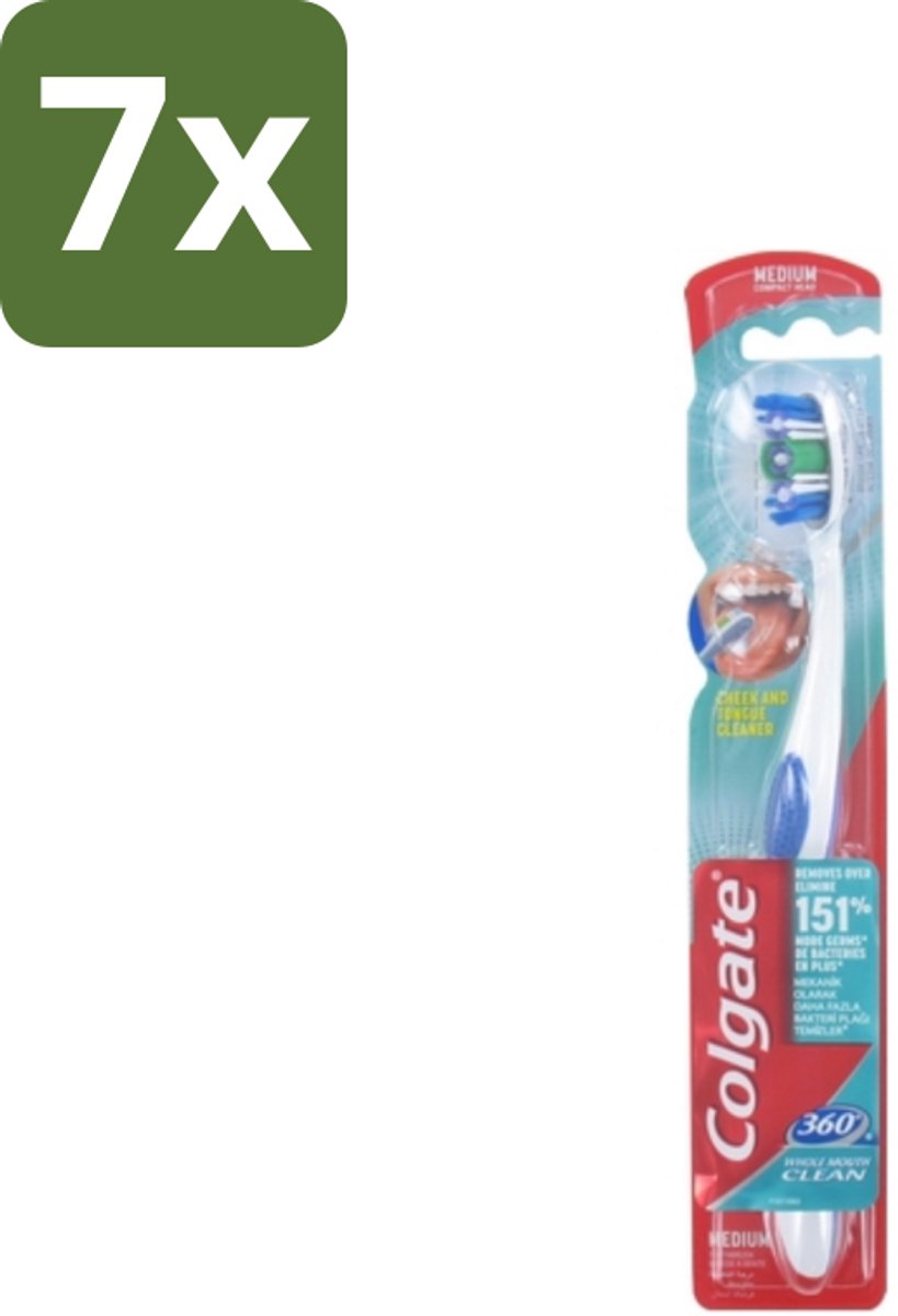 Colgate - Tandenborstel - 360 Whole Mouth Clean Medium - Wit/Blauw - 1 Tandenborstel - Bulkverpakking - 7 stuks