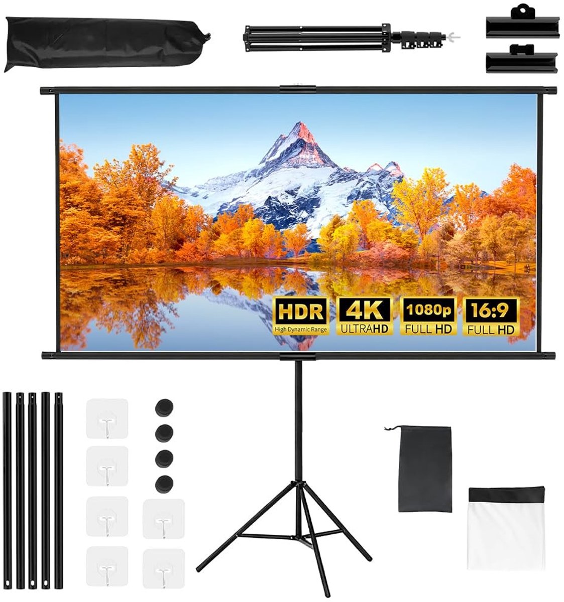 Solidchoice - Draagbaar Projectiescherm met Statief, 100 Inch