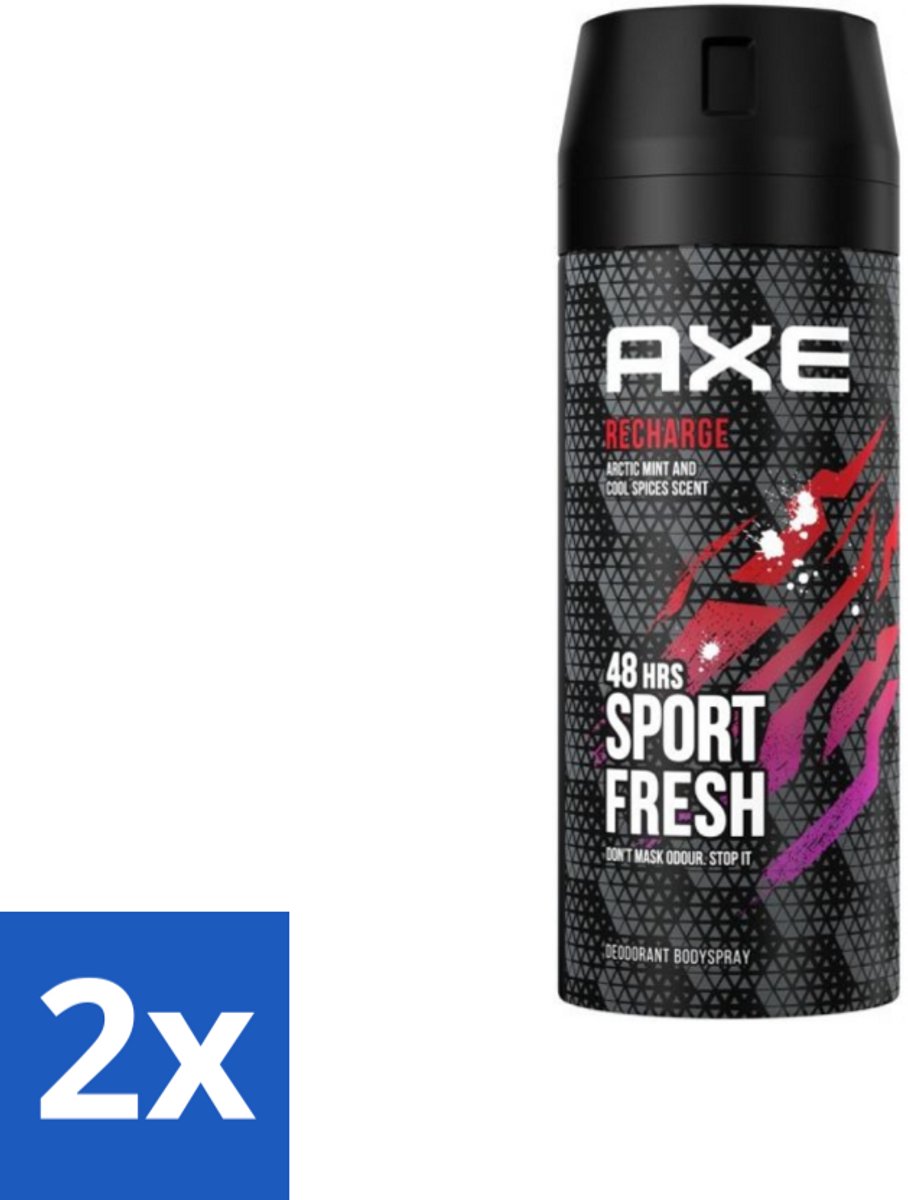 Axe - Deodorant Bodyspray - 48hrs Sport Fresh - Recharge - Arctic Mint & Cool Spices - 150 ml - Voordeelverpakking - 2 stuks