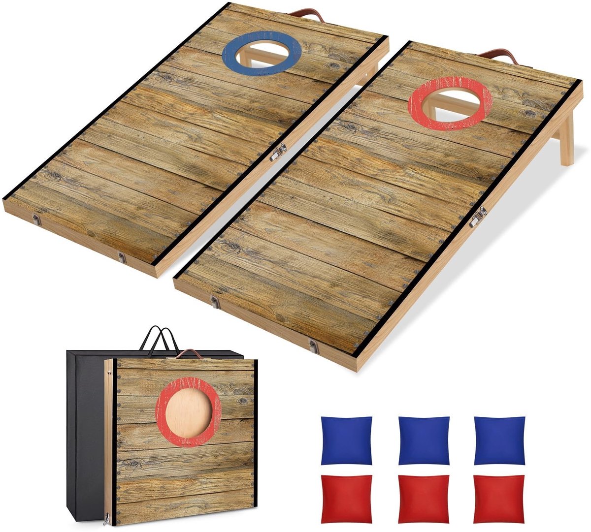Solidchoice- Cornhole Speelset 60 cm x 30 cm - Massief Houten Planken - 6 Zitzakken - Draagtas - Opvouwbaar Ontwerp - Eenvoudige Opslag - Maïsgooi Spel