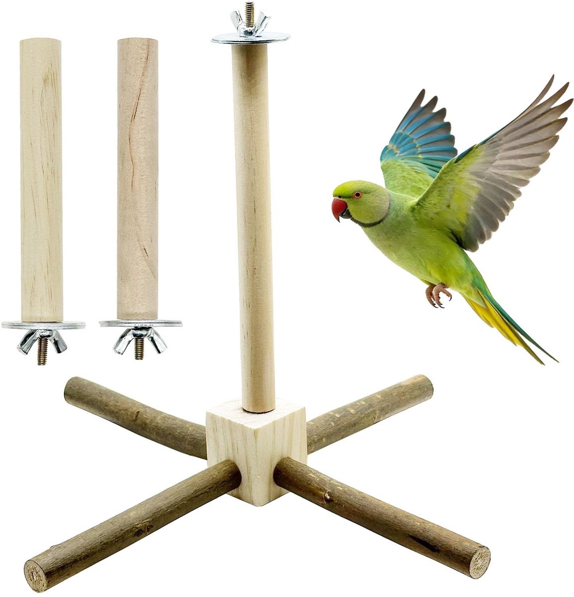 Elzusha - 3 Stuks Natuurlijke Houten Vogelstandaards voor Kleine Vogels