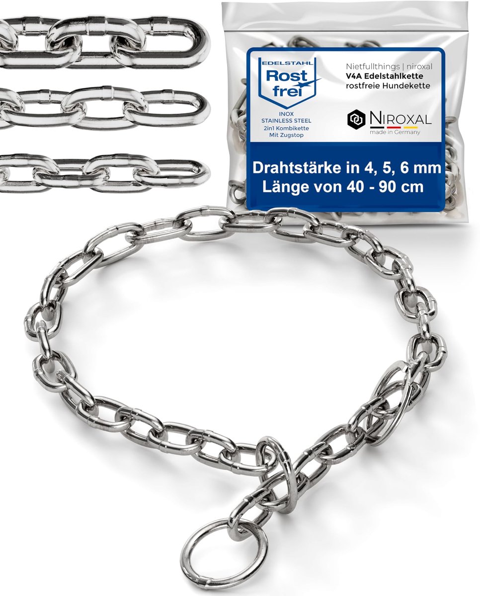 Elzusha - RVS Combinatie Halsketting voor Honden met Pull Stop, 60 cm