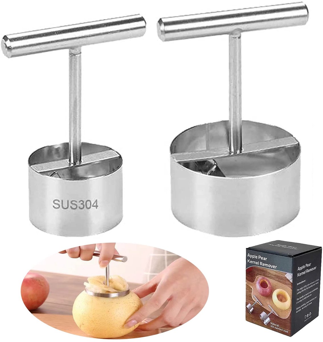 Elzusha - 2 Stuks RVS Appelboor voor Makkelijk Samenstellen van Fruit