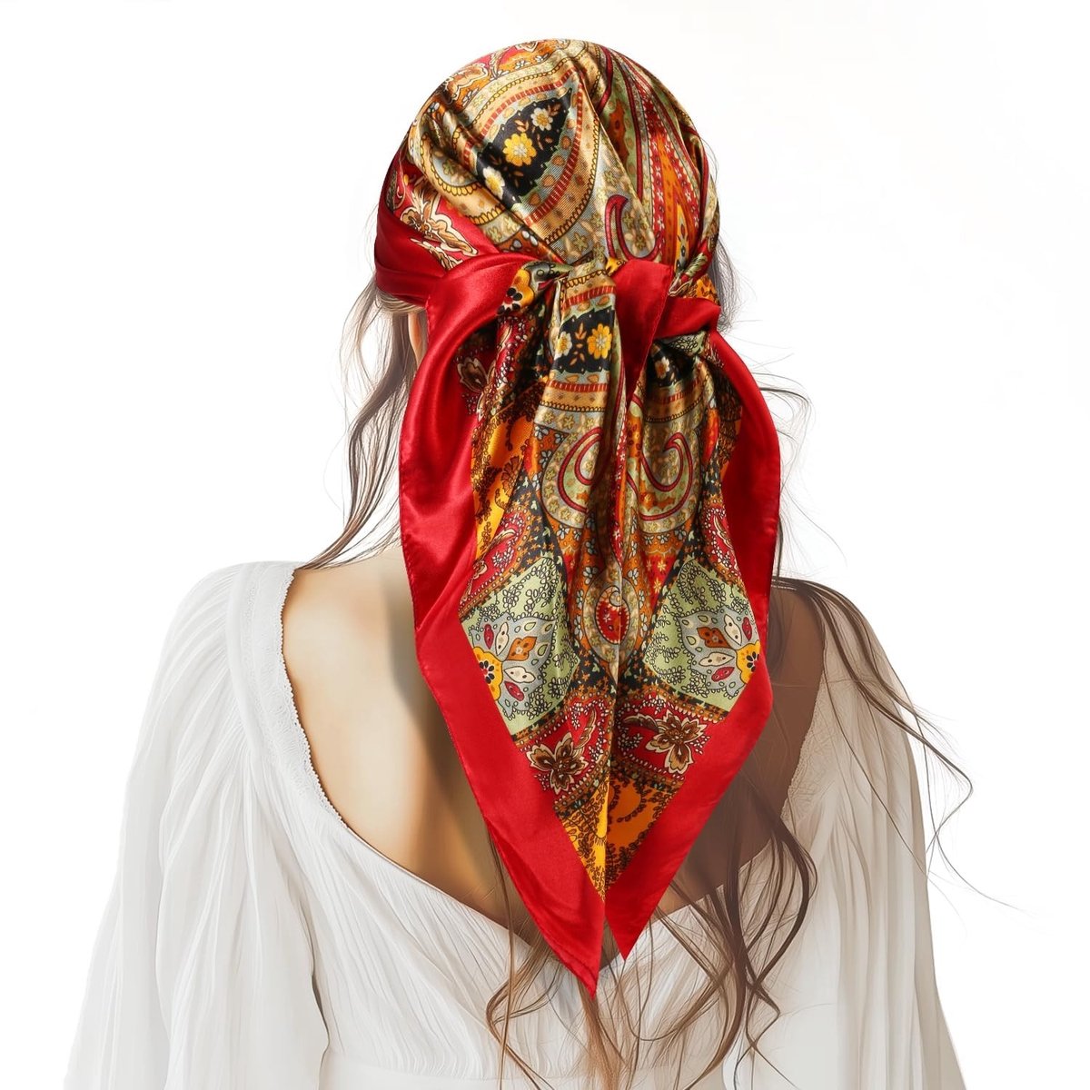 Elzusha - Vierkante Zijden Sjaal - Elegante Retro Haarbandana 90 x 90 cm