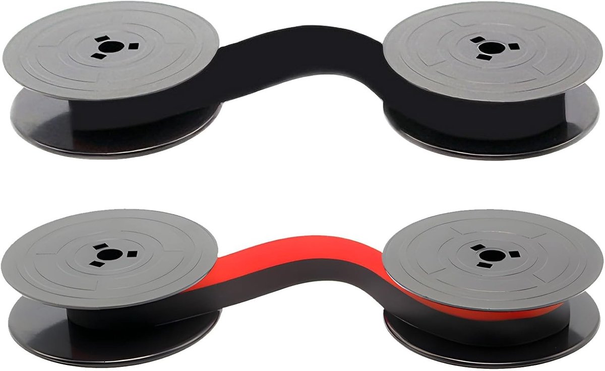 Inktlint voor typemachines, 8 m, 52 mm diameter, 1 zwart en 1 zwart/rood, geschikt voor mechanische typemachines, vervangend inktlint, kwaliteitslint