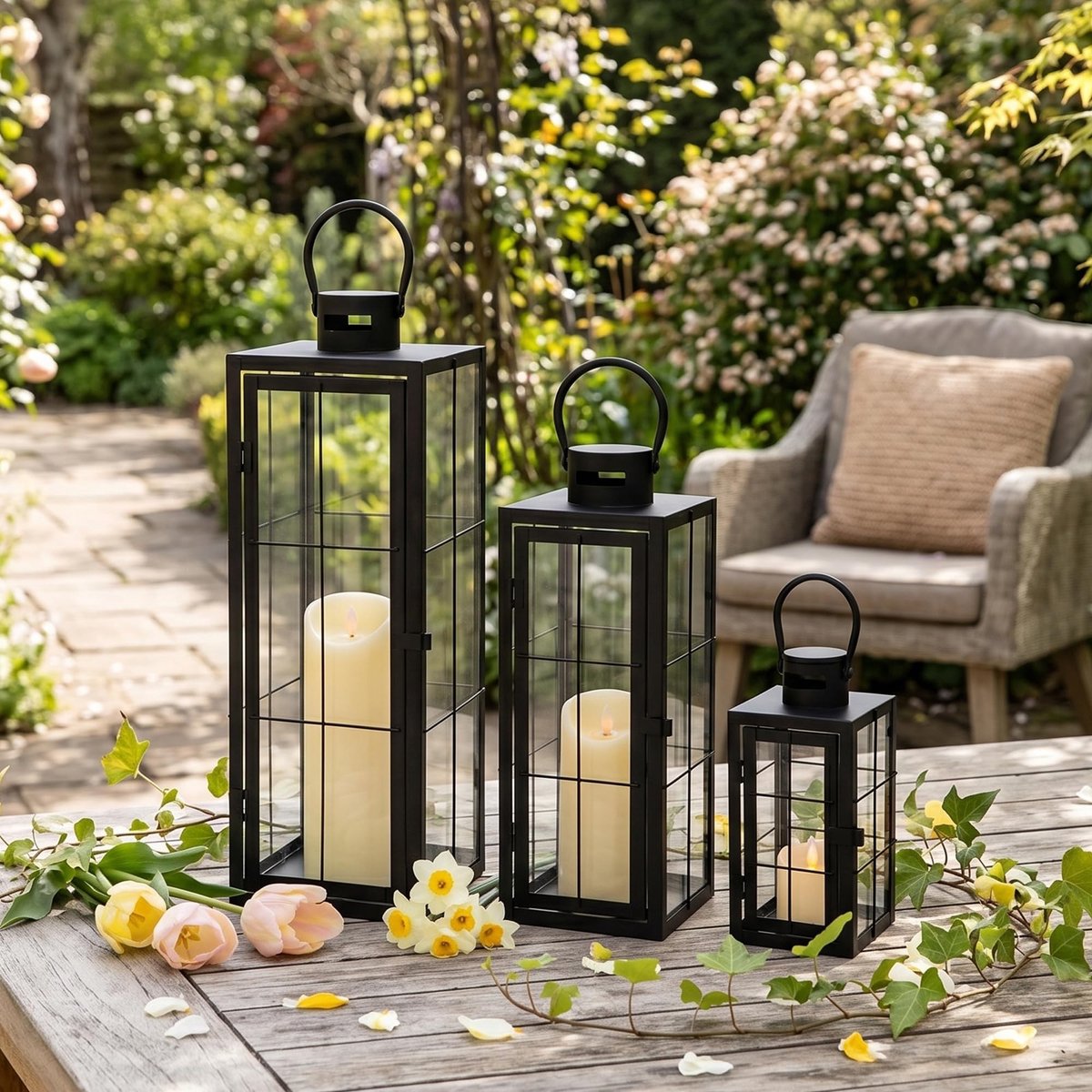 Elzusha - Set van 3 Decoratieve Lantaarns met Tempered Glass