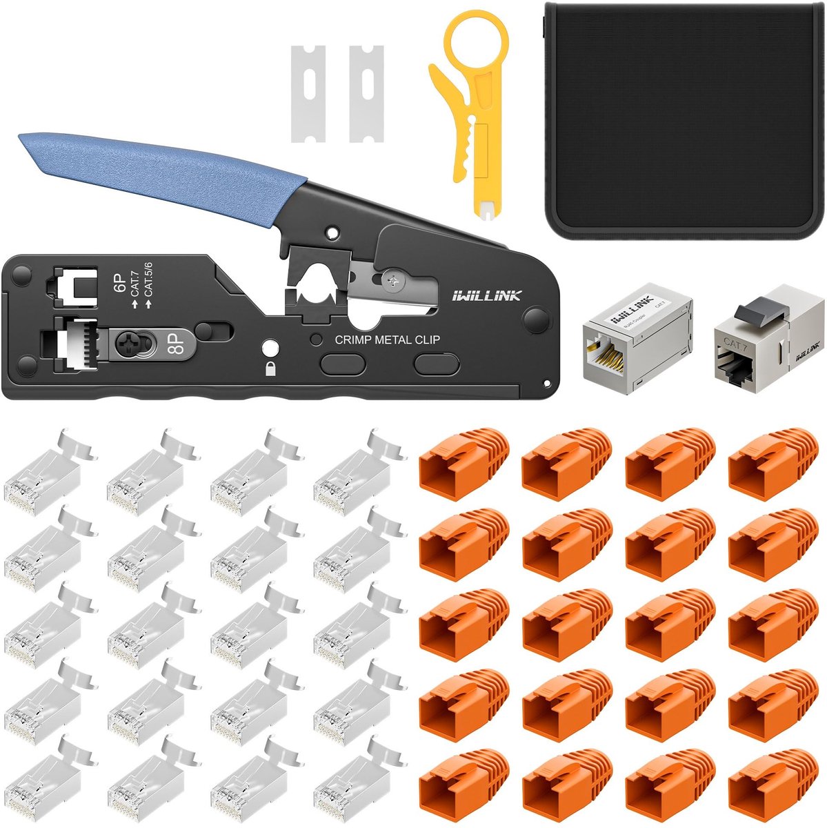 Elzusha - RJ45 Crimpgereedschap Set met 20 Cat 7 Plugs