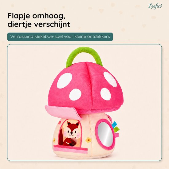 Leefico Pluche Speelgoed Paddestoel Roze - Sensorisch Baby Speelgoed voor Meisjes - Baby Speelgoed 6-12 maanden - Montessori Speelgoed voor Peuter Meisje - Kinderspeelgoed met Educatieve Activiteiten - Baby Cadeau voor Meisjes van Leefico — afbeelding 4