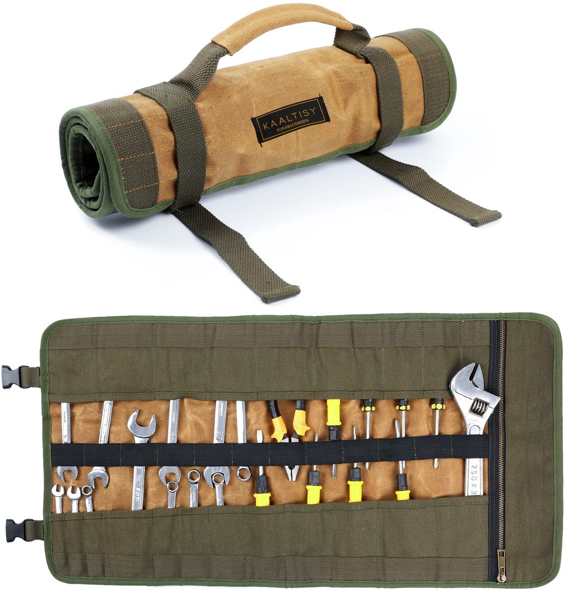 Elzusha - Tool Roll van Waxed Canvas met 23 Vakken en Handvat