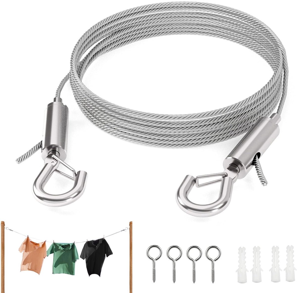 Elzusha - Set van 5 RVS Kabels met Haken voor Tuin en Huishoudelijk Gebruik